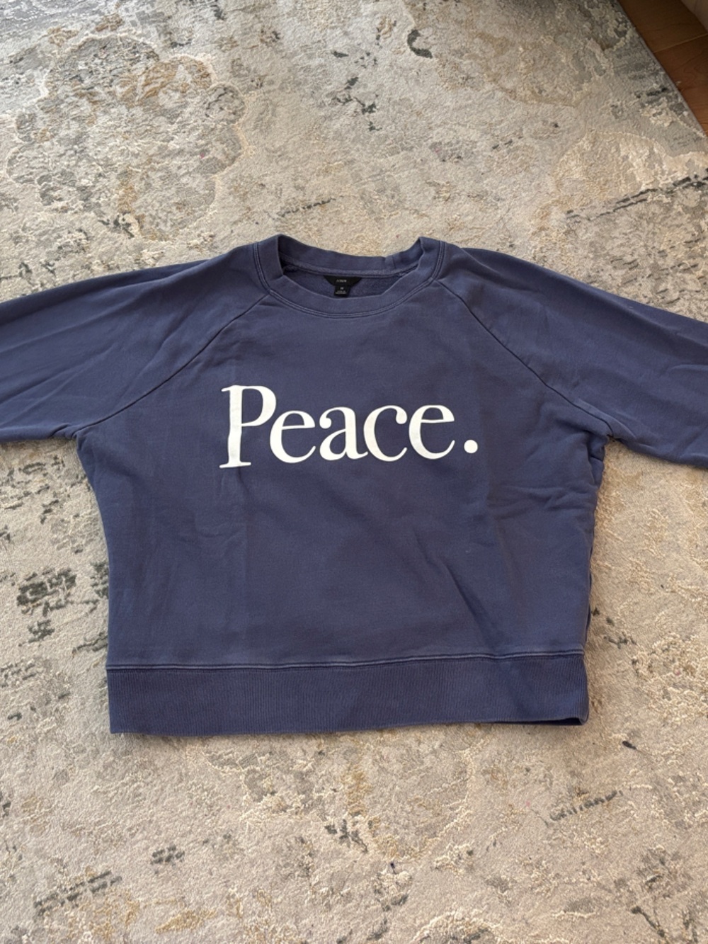J. Crew Factory Navy Sweatshirt with "Peace." Front Print